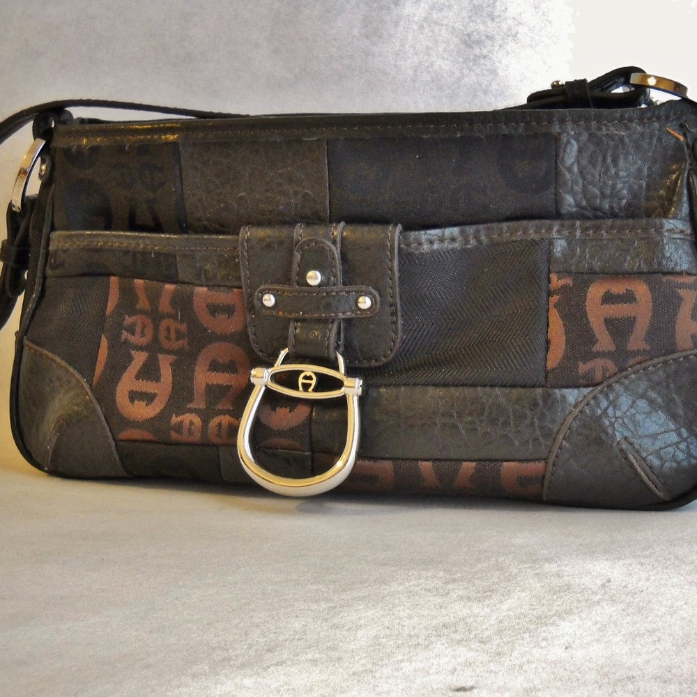 Etienne Aigner Patchwork Purse Handbag Bronze Brown Signature Logo Tote Bag